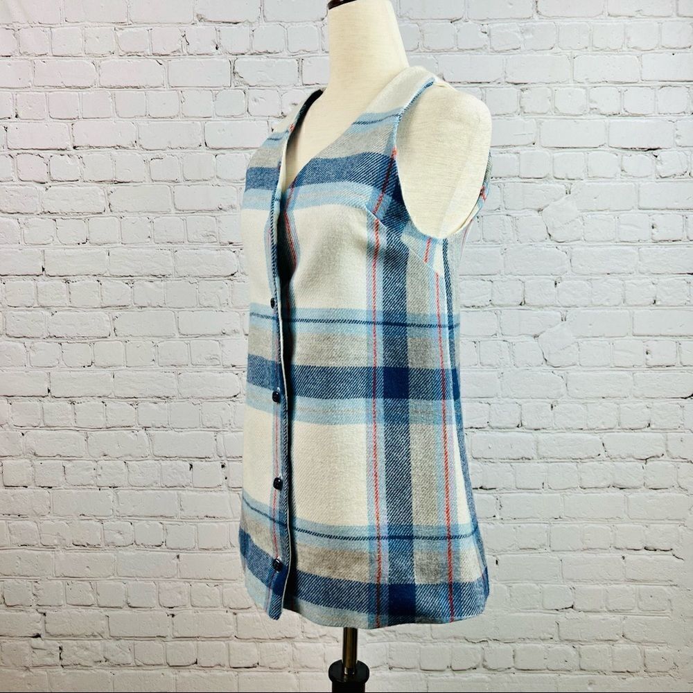 Vintage 60s Handmade Blue Flannel Wool Plaid Button Front Vest - Picture 3 of 8